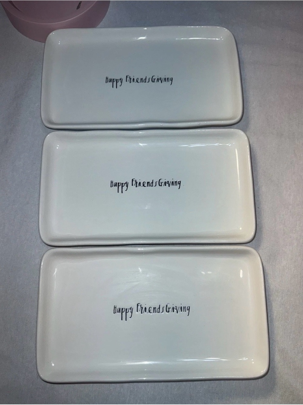 Rae Dunn Happy Friendsgiving Trays Set of 3 9” x 5” Thanksgiving Magenta